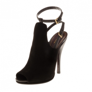 مملوكة مسبقًا Gucci Black Leather And Suede Slingback Ankle Strap Sandals Size 38