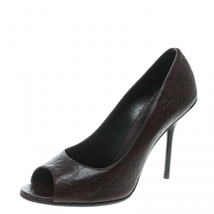 مملوكة مسبقًا Gucci Plum Guccissima Leather Peep Toe Pumps Size 38.5