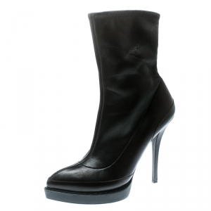 Pre Owned Gucci Black Leather Wimbledon Platform Ankle Boots Size 38.5