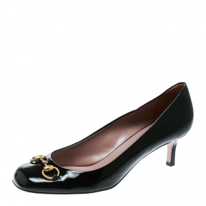 Pre Owned Gucci Black Patent Leather Horsebit Square Toe Pumps Size 41.5