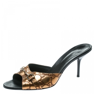 Pre Owned صندل غوتشي هورسبيت جلد غوتشيسيما ذهبي ميتالك مقاس 38.5