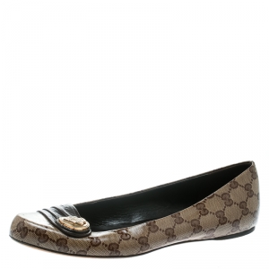 مملوكة مسبقًا حذاء باليه فلات غوتشي هيستريا كانفاس مقوى بيج / بني مقاس 40