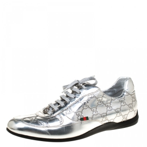  Gucci Silver Guccissima Leather Sneakers Size 39