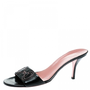 Pre Owned Gucci Black Leather Slide Sandals Size 39.5