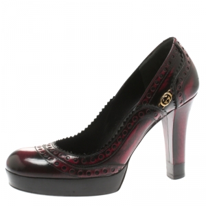 Pre Owned Gucci Two Tone Brogue Leather Block Heel Platform Pumps Size 36
