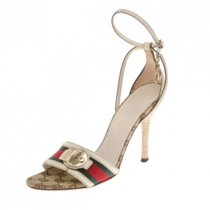 مملوكة مسبقًا Gucci Web Detail Ankle Strap Sandals Size 37.5