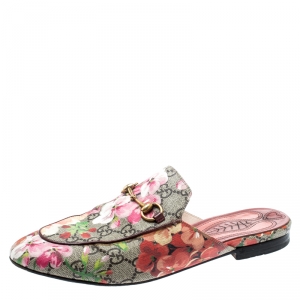 مملوكة مسبقًا Gucci Beige GG Supreme Blooms Printed Canvas Princetown Horsebit Loafer Slides Size 39