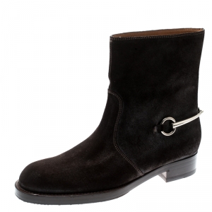 Pre Owned Gucci Brown Suede Horsebit Detail Ankle Boots Size 41