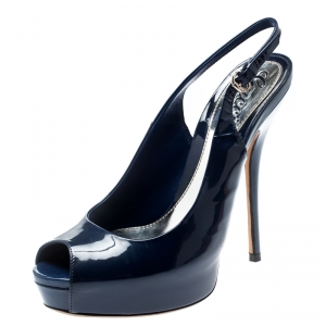 Pre Owned صندل غوتشي فتحة كعب مقدمة مفتوحة نعل سميك صوفيا جلد لامع أسود مقاس 36