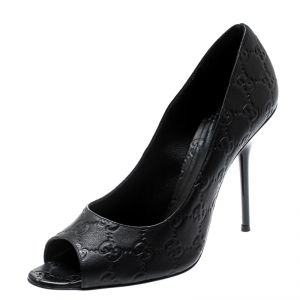 مملوكة مسبقًا Gucci Black Guccissima Leather Peep Toe Pumps Size 40