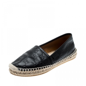 Pre Owned Gucci Rose Black Guccissima Leather Espadrilles Size 36