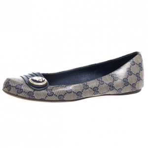 Pre Owned Gucci Navy Guccissima Crystal 'Hysteria' Flats Size 39