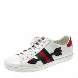Gucci White Leather Ace Embroidered Arrow Appliqué Low Top Sneakers Size 38