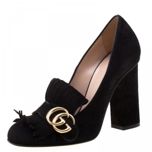 Pre Owned Gucci Black Suede GG Marmont Pumps Size 37