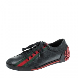 Gucci Black/Red GG Supreme Coated Canvas Classic Web and Script Low Top Sneakers Size 39