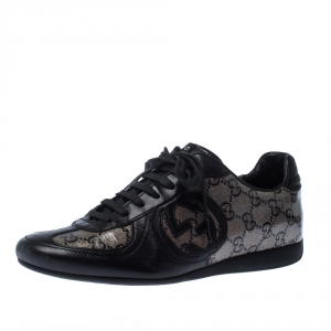 Gucci Black Leather And Guccissima Crystal Canvas Royal Sport Interlocking GG Sneakers Size 37