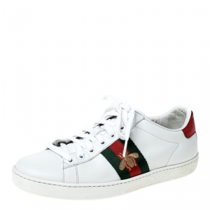 Gucci White Leather Ace Embroidered Bee Low Top Sneakers Size 36