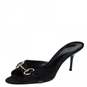 مملوكة مسبقًا Gucci Black GG Canvas Horsebit Open Toe Sandals Size 40