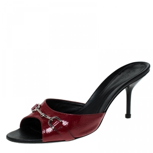 Pre Owned حذاء سلايدز غوتشي هورسبيت جلد لامع أحمر مقاس 39