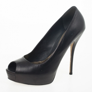 مملوكة مسبقًا Gucci Black Leather Sofia Peep Toe Platform Pumps Size 39