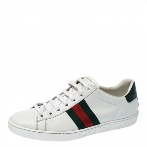  Gucci  White Leather Ace Web Detail Lace Up Sneakers Size 37 