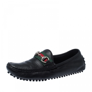 مملوكة مسبقًا Gucci Black Leather Web Horsebit Loafers Size 38