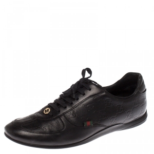 Gucci Black Guccissima Leather GG Lace Low Top  Sneakers Size 37.5