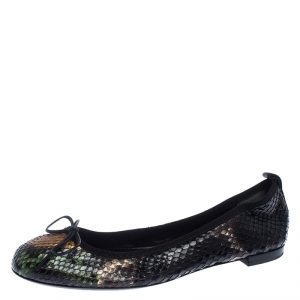 Pre Owned Gucci Multicolor Python Bow Ballet Flats Size 38