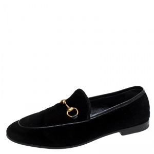 Pre Owned Gucci Black Velvet Jordaan Horsebit Loafers Size 37.5