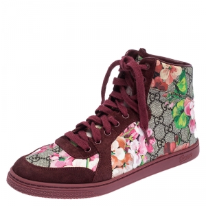 Gucci Multicolor GG Floral Canvas And Suede Leather High Top Sneakers Size 39.5