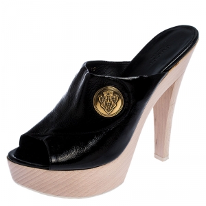 Pre Owned Gucci Black Patent Leather Hysteria Platform Clogs Size 40