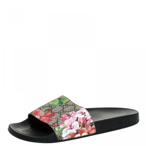Pre Owned Gucci Multicolor Coated Canvas GG Blooms Supreme Slide Sandals Size 38