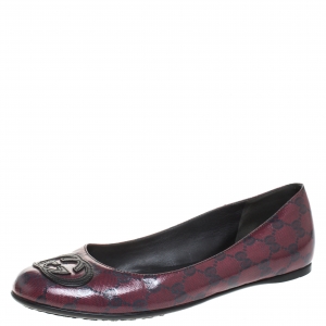 Gucci Burgundy Coated Canvas Ballet Flats Size 38.5