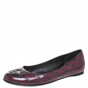 Pre Owned Gucci Burgundy Coated Canvas Ballet Flats Size 38.5