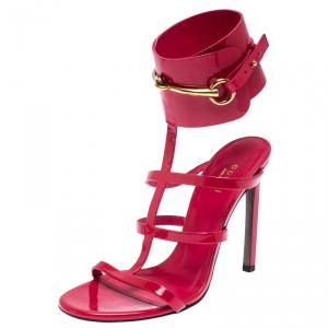 Pre Owned Gucci Red Patent Leather Ursula Horsebit Gladiator Sandals Size 38