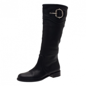 مملوكة مسبقًا Gucci Black Leather Techno Horsebit Riding Boots Size 38.5
