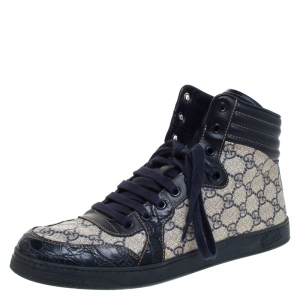 Gucci Blue Croc Leather And GG Canvas High Top Sneakers Size 42