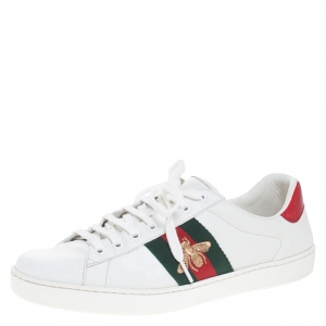 Gucci White Leather Ace Embroidered Bee Low Top Sneakers Size 42