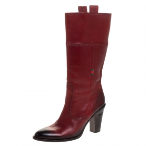Gucci Burgundy/Black Leather Mid Calf Boots Size 40.5