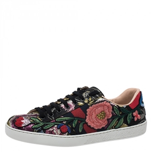 Gucci Multicolor Brocade Fabric Floral Embroidered Ace Low Top Sneakers Size 40
