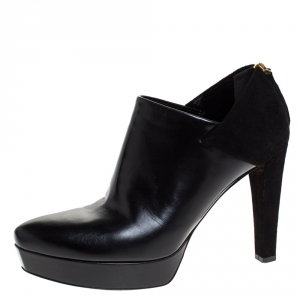 Pre Owned Gucci Black Suede Leather Platform Booties Size 39