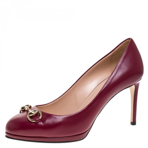 Pre Owned Gucci Dark Pink Leather Horsebit Pumps Size 36.5