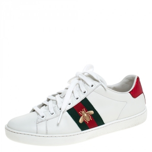 Gucci White Leather Ace Embroidered Bee Low Top Sneakers Size 37