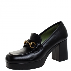 Pre Owned Gucci Black Leather Horsebit Pumps Size 41