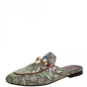 Pre Owned Gucci Multicolor GG Supreme Princetown Horsebit Tian Print Mules Size 37.5