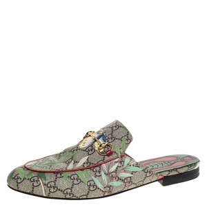 Pre Owned Gucci Beige Printed Canvas Tian Horsebit Loafer Slides Size 41