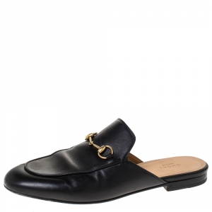 Pre Owned Gucci Black Leather Princetown Horsebit Mules Size 40