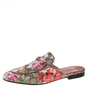 مملوكة مسبقًا Gucci Multicolor GG Floral Print Canvas Princetown Horsebit Mules Size 39.5
