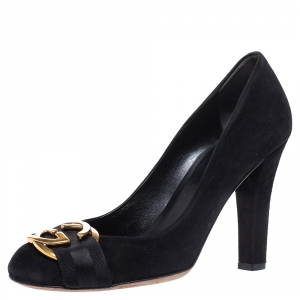 Pre Owned حذاء كعب عالي غوتشي حرفي الشعار جي متشابك سويدي أسود مقاس 37