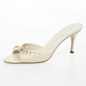Pre Owned Gucci Beige Bamboo Bow Slides Size 40